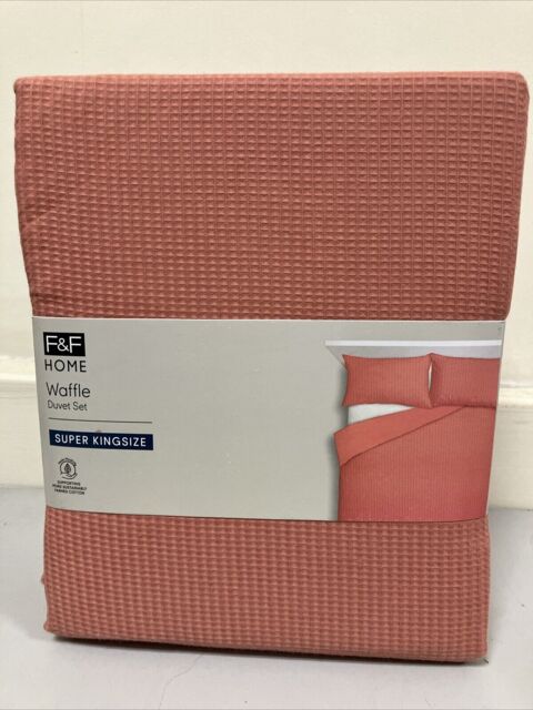 F&f Home Tesco Salmon Pink Waffle Duvet Set Super Kingsize (5’6” Bed)
