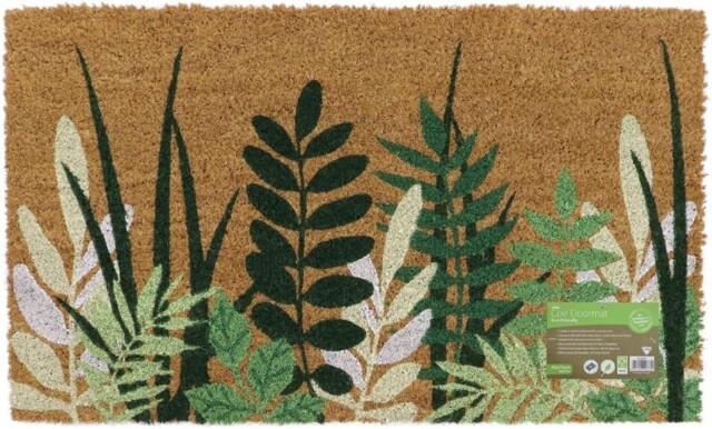 Coir Door Mat Jvl 45cm X 75cm Garden Fern Grass Leaves Themed Natural