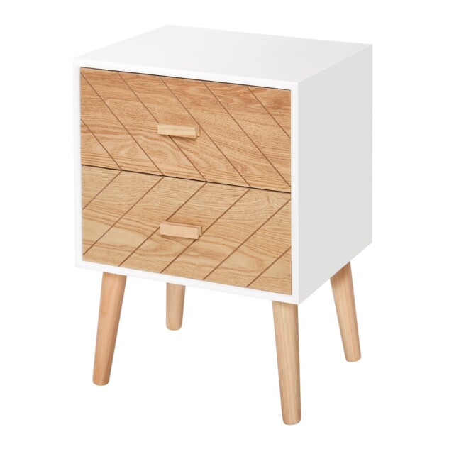 Homcom Bedside Table 2 Drawers Side Cabinet Wooden Storage Chest