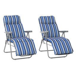 Outsunny Set Of 2 Adjustable Sun Lounger Recliner Reclining Seat Blue