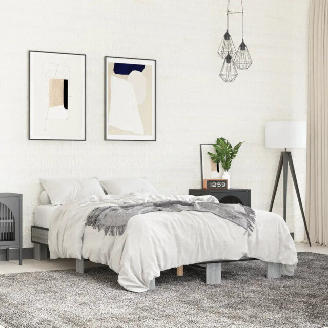 Bed Frame Grey Sonoma 120x200 Cm Engineered Wood & Metal, Plywood