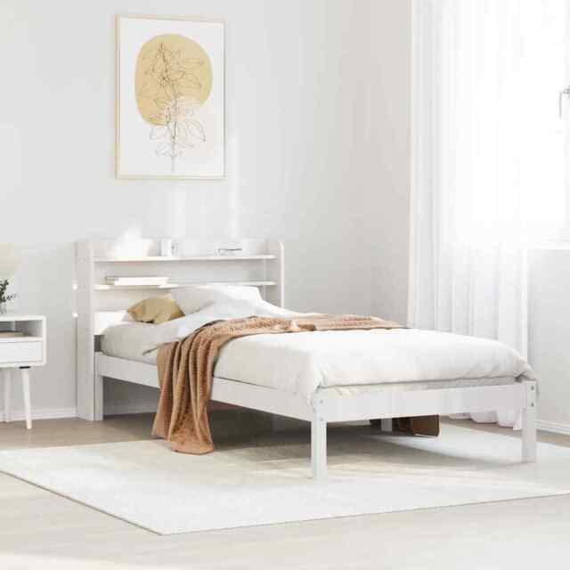 Bed Frame With Headboard White 100x200 Cm Solid Wood Pine Vidaxl