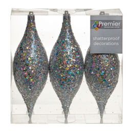 3 Pack 18cm Glitter Cones Christmas Tree Hanging Decoration - Choose