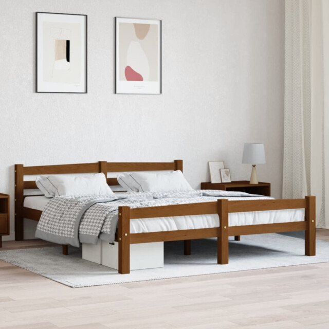 Wooden Bed Frame Honey Brown Solid Pine & Plywood 90x200cm Low Profile