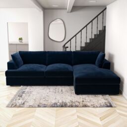 August Sof155 3 Seater Right Hand Facing L Shaped Sofa - Navy Blue