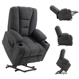 Riser Recliner Chair Charcoal Grey Linen-feel Oversized Remote Lift