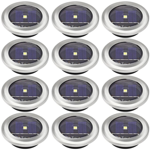 12 X White Led Solar Powered Decking Deck Lights Garden Patio Driveway