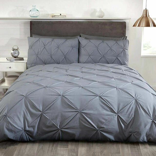 Balmoral Plain Grey Silver Pin Tuck Pinch Design King Size Duvet Cover