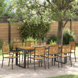 Garden Dining Set 9 Pcs Black And Wood 200 X 80 X 75 Cm Vidaxl