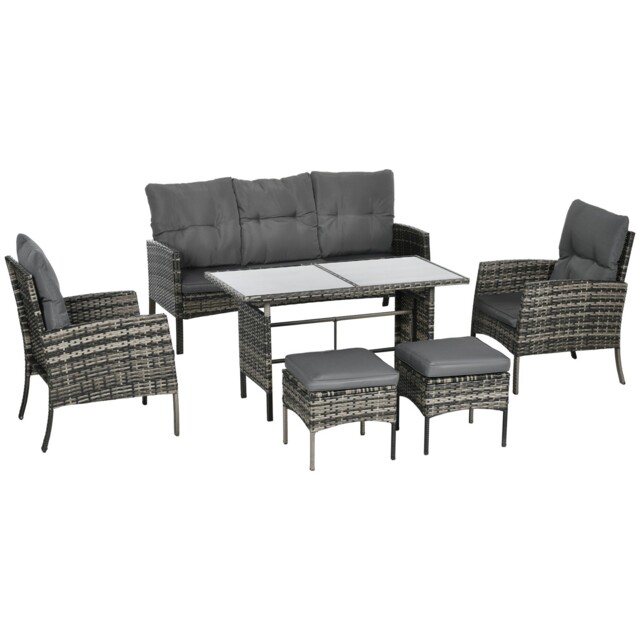 Outsunny 6 Pieces Rattan Garden Furniture Sofa Set With Cushions,