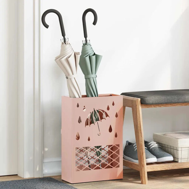 Umbrella Stand With Storage Pink 28 X 12 X 41 Cm Steel Vidaxl