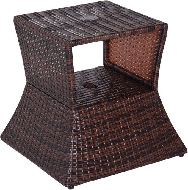 Outdoor Rattan Wicker Coffee Table With Umbrella Hole Weatherproof