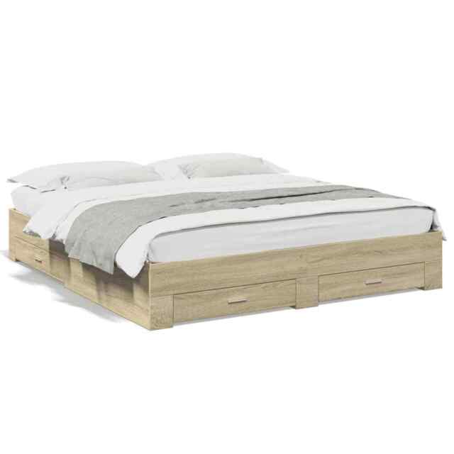 Bed Frame With Drawers Sonoma Oak 200x200 Cm Engineered Wood Vidaxl