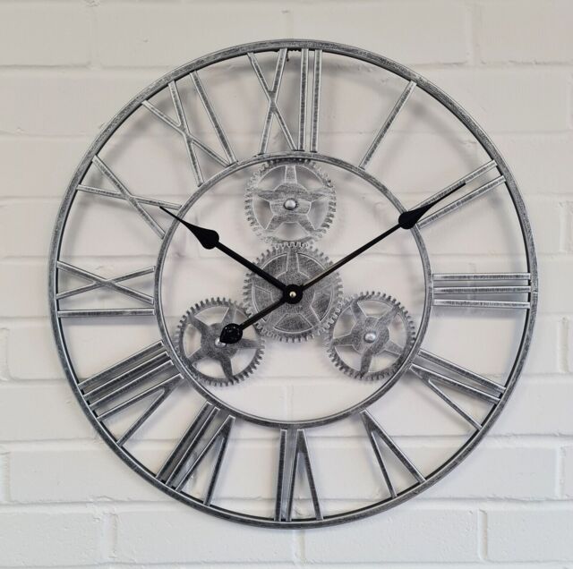 Wall Clock Roman Large Indoor Numerals Giant Open Face Metal 58cm