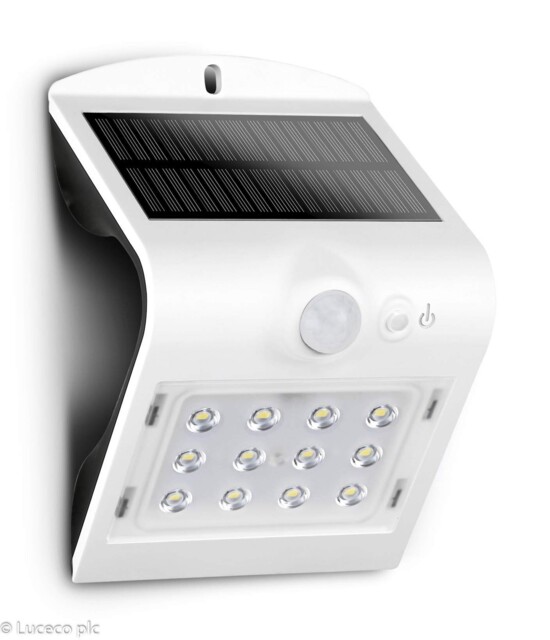 Luceco Solar Guardian Pir Wall Light White Ip65 1.5w 220lm 4000k