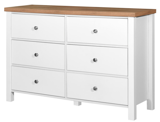 6 Drawer Chest Of Drawers Wide Bedroom Storage Cabinet White And Oak