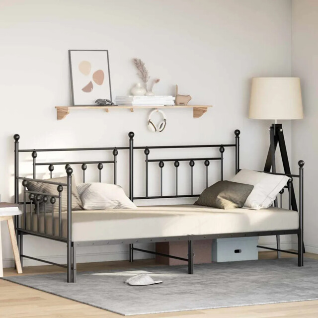 Daybed Frame With Headboard Black 90 X 200 Cm Steel Vidaxl