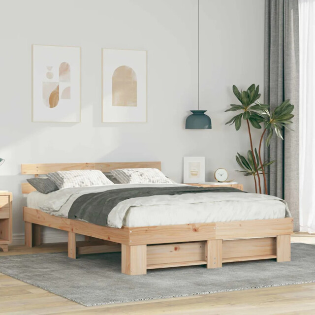 Bed Frame With Headboard Brown 160 X 200 Cm Solid Pine Wood Vidaxl