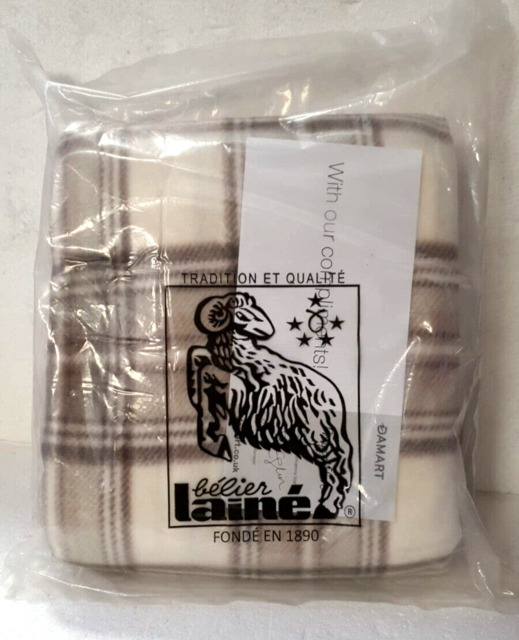 Damart Fleece Check Brown Blanket Bélier Lané Size Single Ss11 61