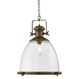 Industrial Pendant Large 1 Light Painted Antique Brass Finish Clear
