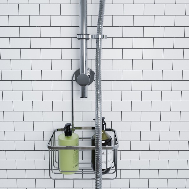 Croydex Chrome Hook Over Shower Caddy For Riser Rail Hanging Basket