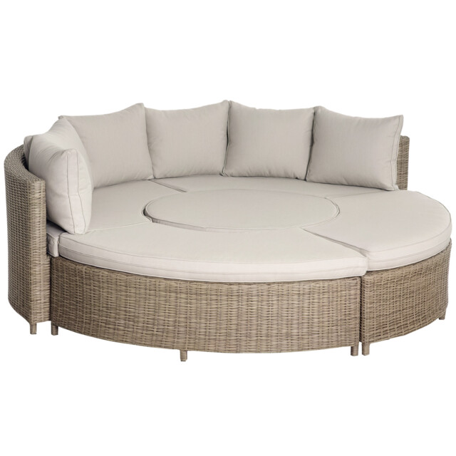 Outsunny 5 Pcs Outdoor Rattan Lounge Chair Round Daybed Table Set W/