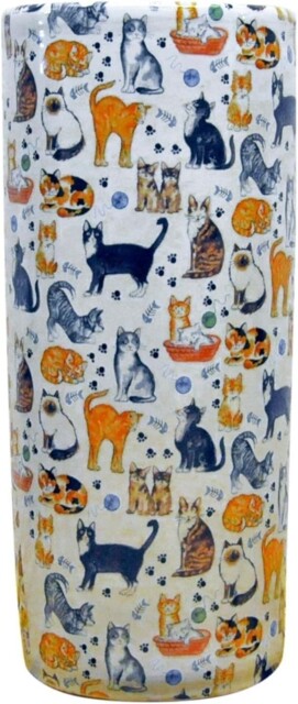 Assorted Cats Breed Ceramic Umbrella Stand Round Vase Walking Stick
