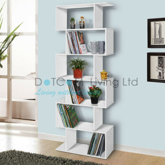 Wood Bookcase Bookshelf S Shape 6 Tier Shelves Free Shelving Storage
