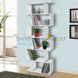 Wood Bookcase Bookshelf S Shape 6 Tier Shelves Free Shelving Storage