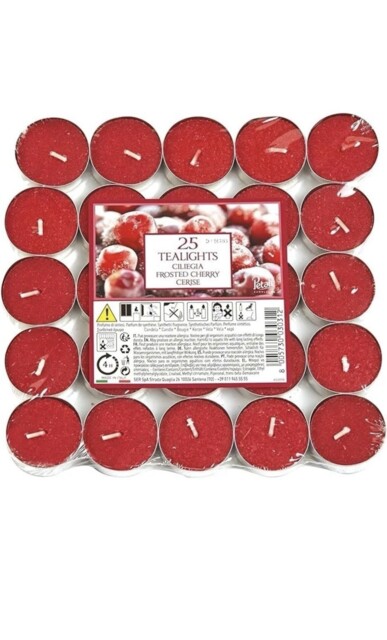 Price's Scented Tealights Candles Frosted Cherry Red Round Pack 25 4h