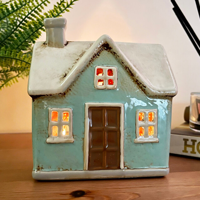 Ceramic Green Candle Holder Traditional Cottage House Pottery Tea