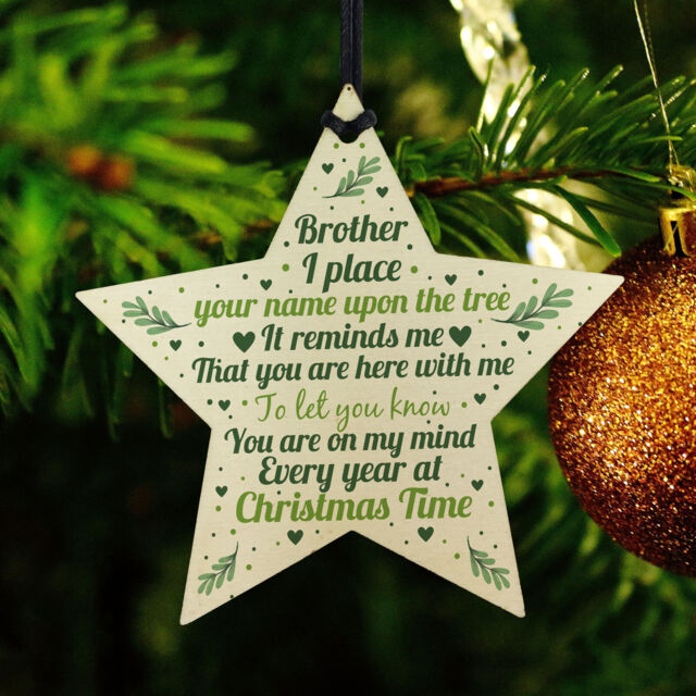 In Memory Brother Memorial Gift Wooden Star Christmas Tree Decoration
