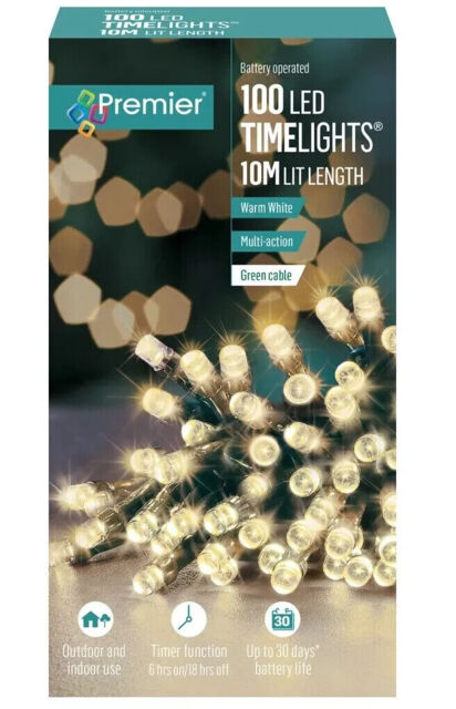 100 Warm White Led String Lights Premier,multi Action Battery Operated