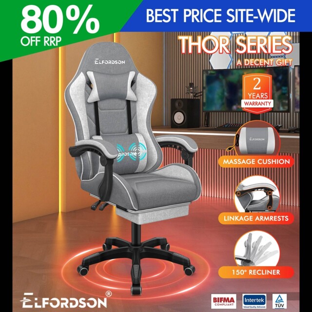 Elfordson Office Chair Massage Padded Recliner W/ Cushion Footrest