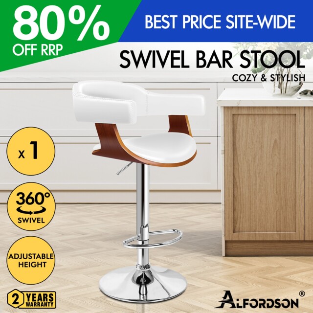 Alfordson Bar Stool Swivel Backrest Armrest Gas Lift Wooden Dining
