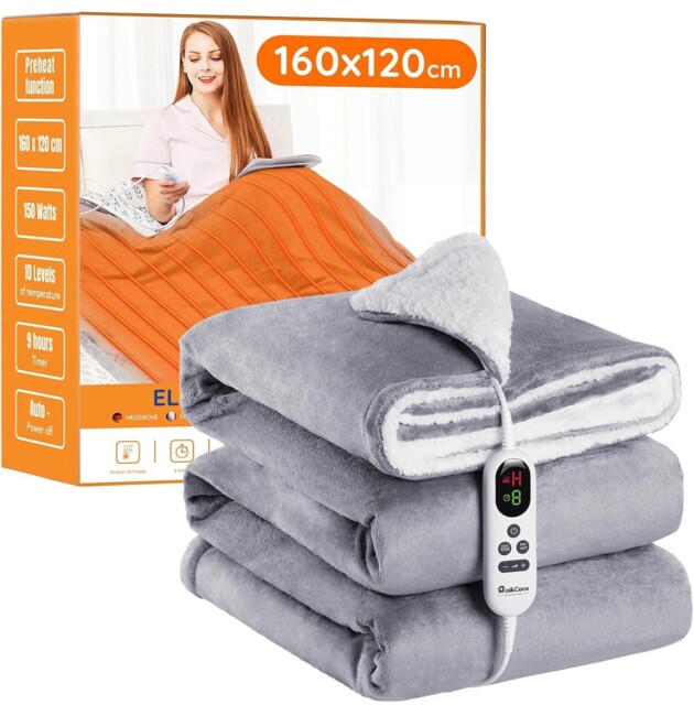 Mia&coco Electric Heated Blanket Throw 120x160cm (grey )
