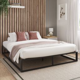 Platform Bedframe 135cm 4ft6 Double Black Under Mattress Support &
