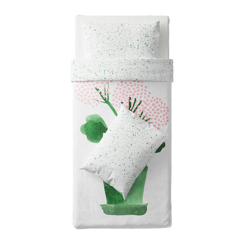 Ikea Sallskap Single Quilt Cover, 2 Pillowcases White, Green, Pink