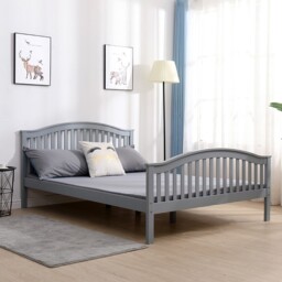 Double Grey Wooden Bed 4ft 6 Solid Pine High End Slatted Base Madrid