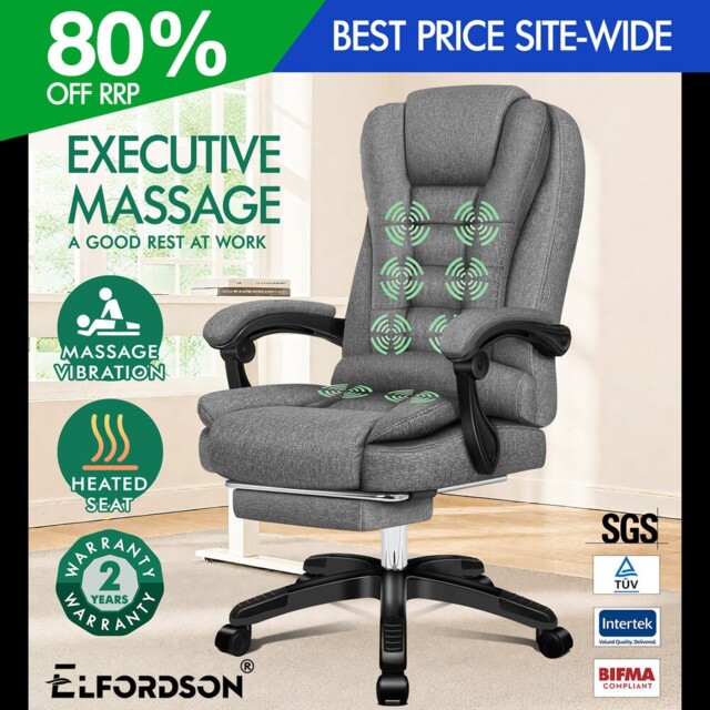 Elfordson Office Chair Massage Heated Executive Recliner Footrest