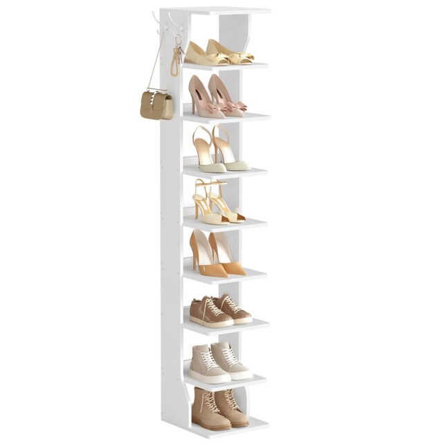 Vasagle Slim Shoe Rack, Narrow Storage Organiser, 9-tier, Matte White