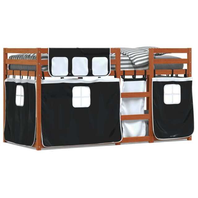 Bunk Bed With Curtains White & Black 90x190 Cm Solid Wood Pine Vidaxl