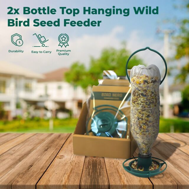 2x Bottle Top Hanging Wild Bird Seed Feeder Kit Recycle Refillable