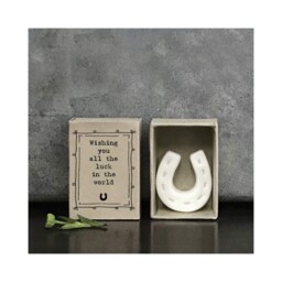 East Of India Mini Matchbox Lucky Horseshoe Porcelain Gift Wishing You