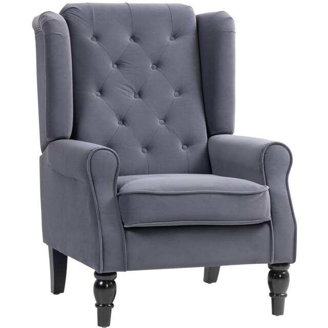 Accent Chair Charcoal Grey Velvet 74x86x102cm Tufted Retro Armchair