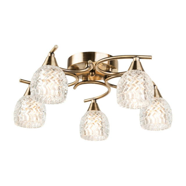 Ceiling Light Hendon Semi Flush Antique Brass 5 Light With Crystal