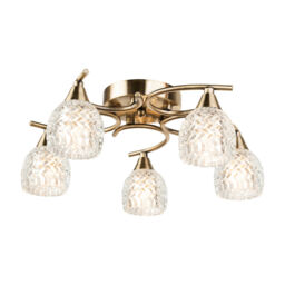 Ceiling Light Hendon Semi Flush Antique Brass 5 Light With Crystal