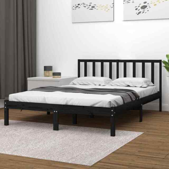 Bed Frame Black Solid Wood Pine 200x200 Cm Vidaxl