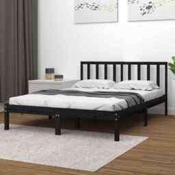 Bed Frame Black Solid Wood Pine 200x200 Cm Vidaxl