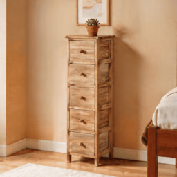 5 Drawer Chest Natural Wooden Tallboy Bedroom Storage Organiser Fully